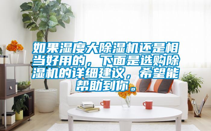 如果濕度大除濕機還是相當好用的，下面是選購除濕機的詳細建議，希望能幫助到你。